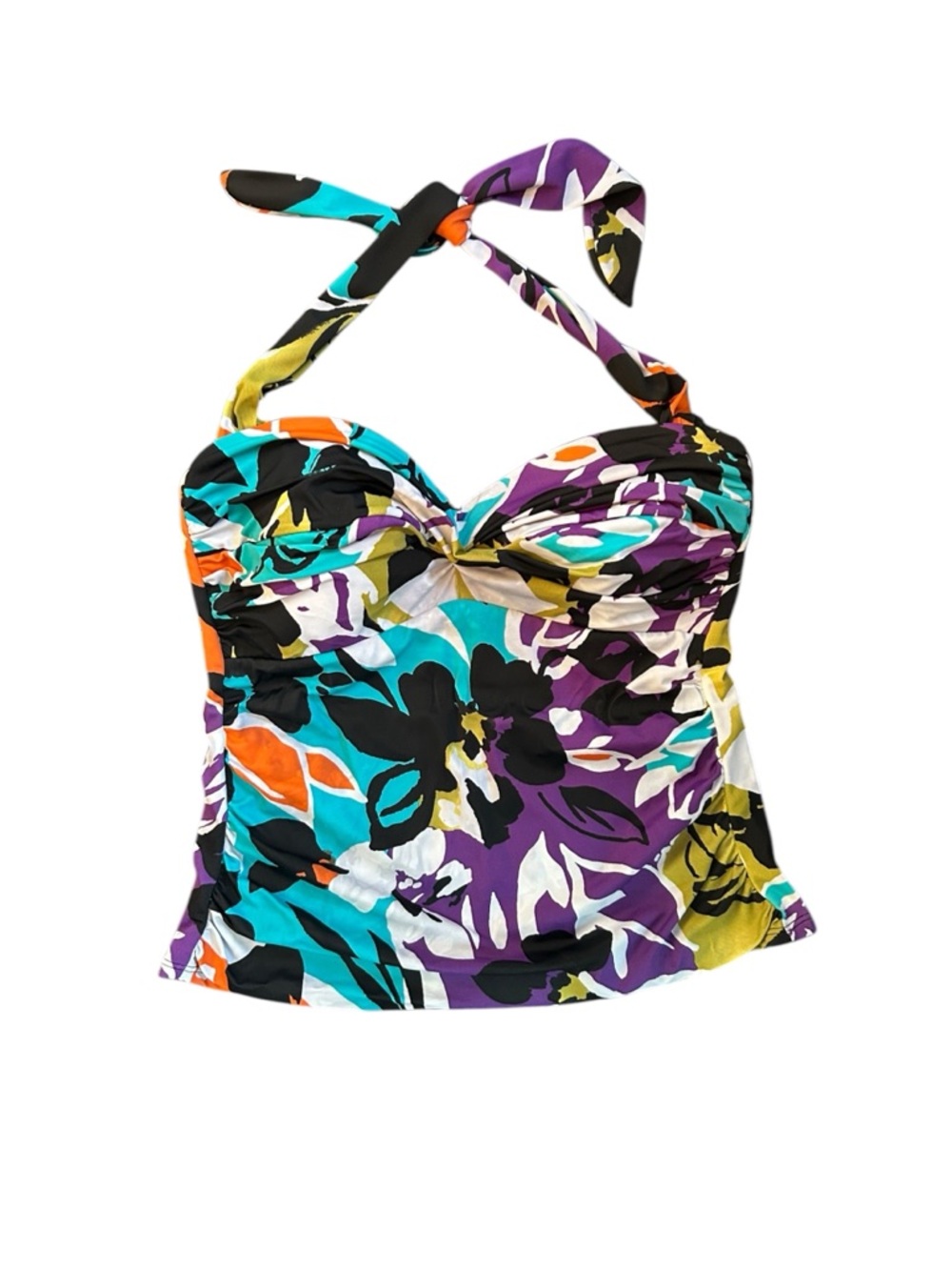 Miraclesuit Barcelona Tropical Floral Halter Tankini Top 14 Twist Front Slimming